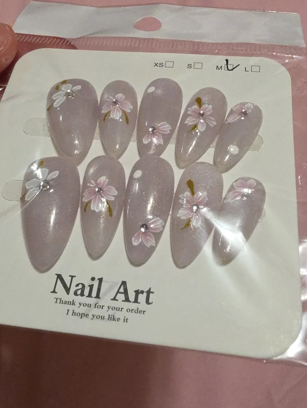 Press-On Set in Sheer Pink with Floral Accents